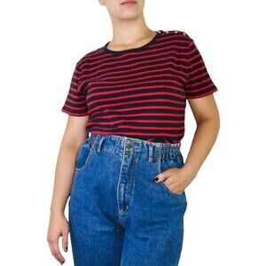 Vintage Chaps Red and Blue Striped Top Large Preppy Classic Retro